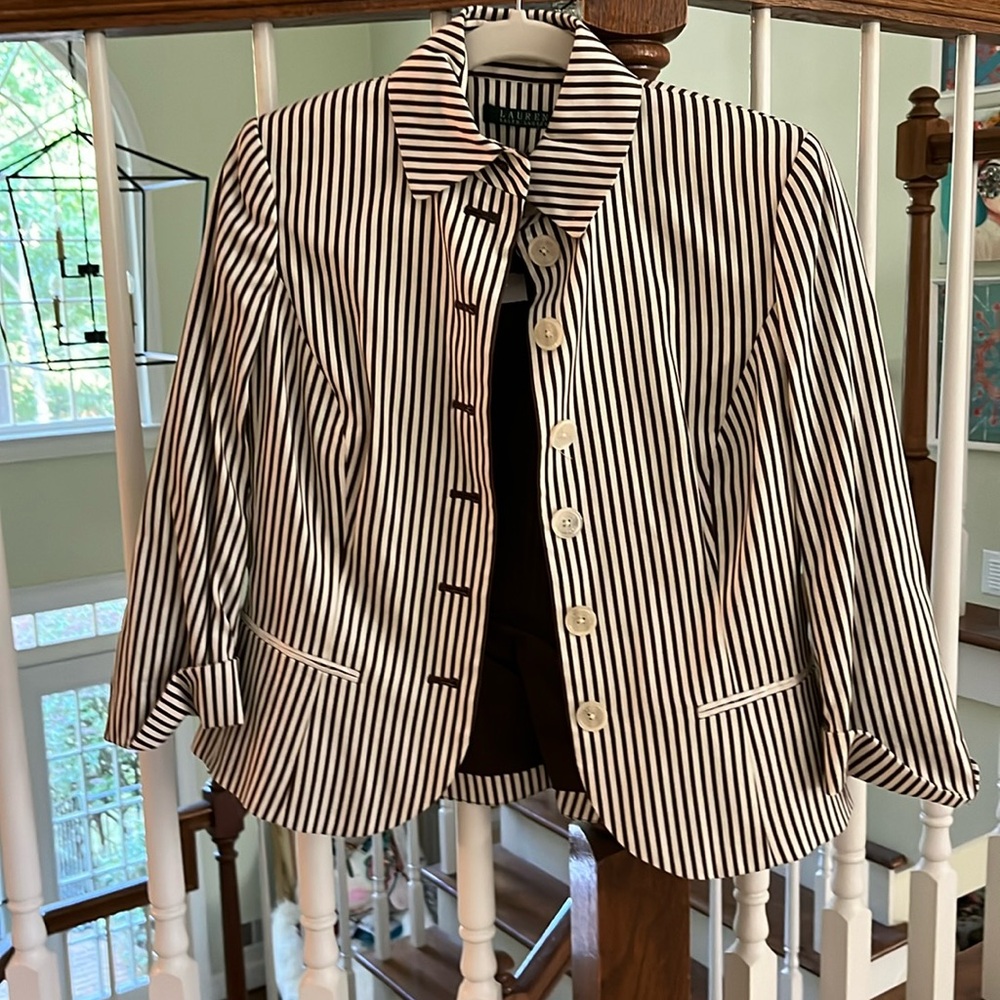 Ralph Lauren Brown and White Striped Blazer